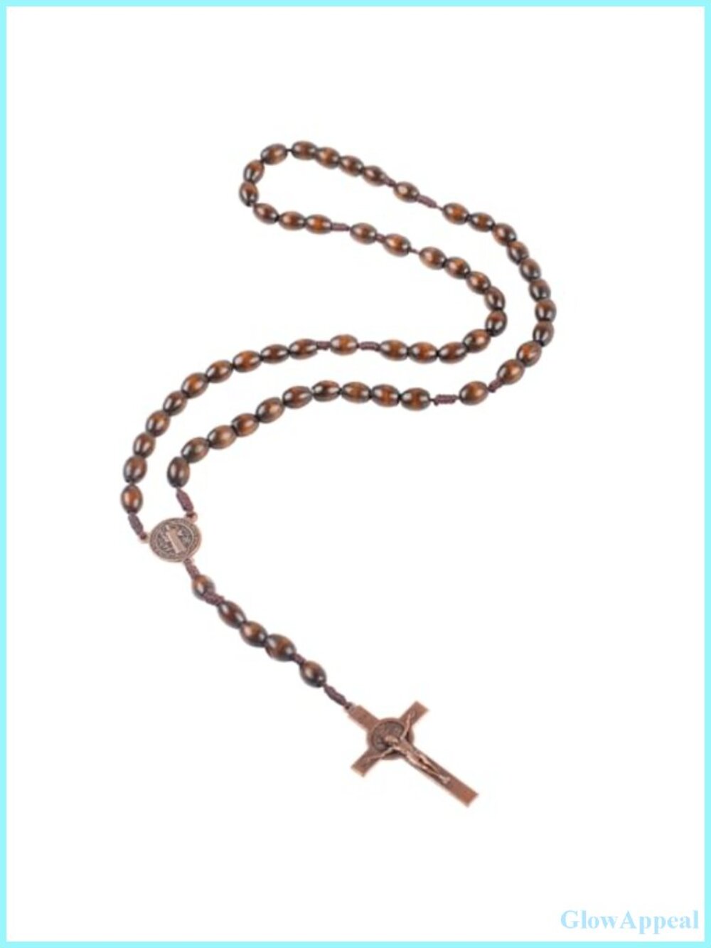 Walnut Wood Rosary Beads Necklace with Cross Pendant Catholic Prayer Gift